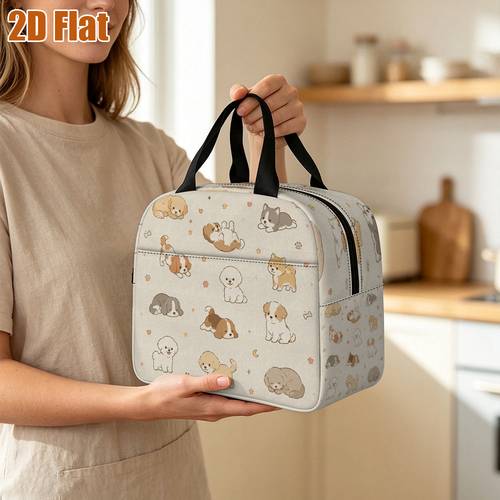2d flat 1pc dogs with stars and hearts insulated lunch bag portable reusable food storage solution non food contact office use lightweight design perfect christmas gift