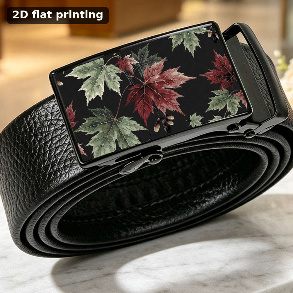 2d flat 1pc maple leaf and winged fruit pattern   high quality mens automatic   dress belt adjustable automatic   suitable for dress trousers business travel and casual occasions ideal gift for husband boyfriend