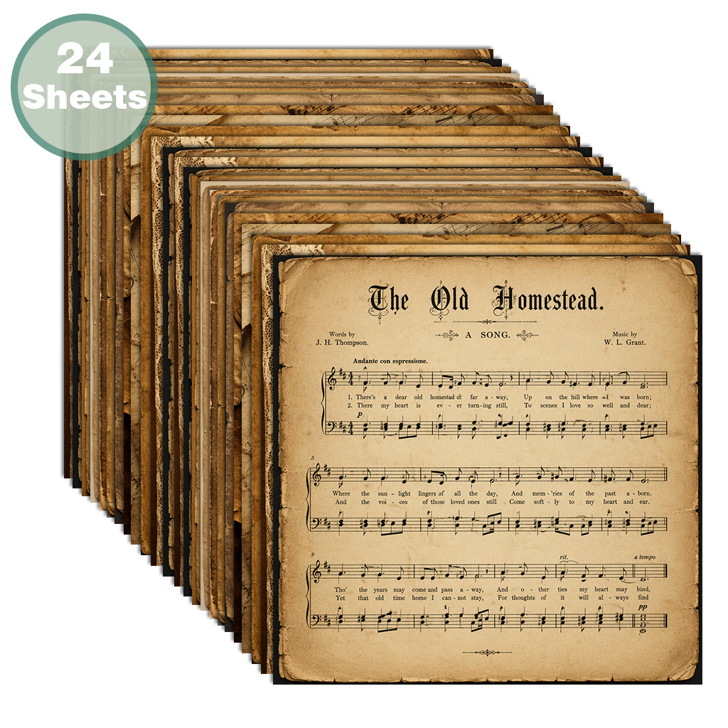 TEMU 24 Sheets Of 6x6 Inch Vintage Sheet Music Collage Paper, Non-repeating Patterns On Vintage Cardstock, Distressed Music Craft Paper, Suitable For