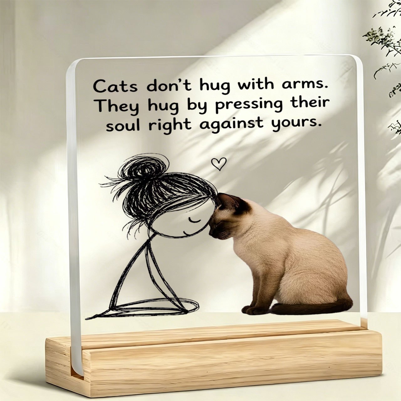 TEMU [2d Flat] 1pc Black Wire Mesh Cat Stand Ornament Paperweight, Inspirational Slogan, Warm Slogan, Acrylic Ornament, Home Decoration, With Wooden