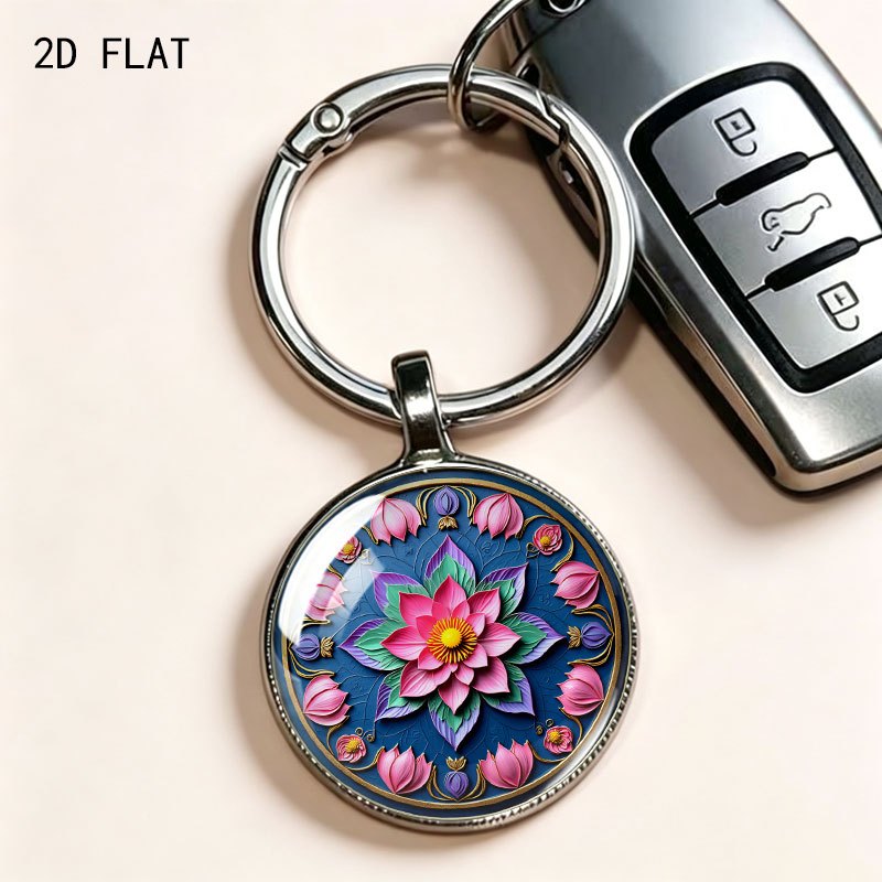 Zen-Inspired Floral Pink Lotus Mandala Key Chain