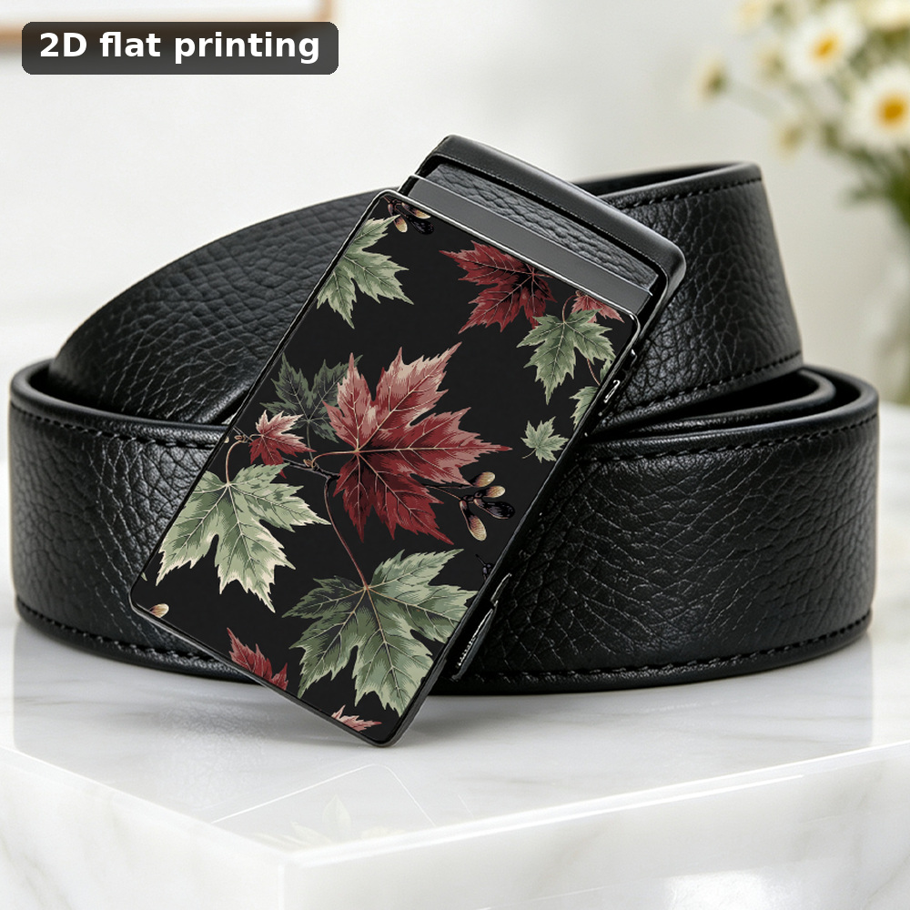 2d flat 1pc maple leaf and winged fruit pattern   high quality mens automatic   dress belt adjustable automatic   suitable for dress trousers business travel and casual occasions ideal gift for husband boyfriend