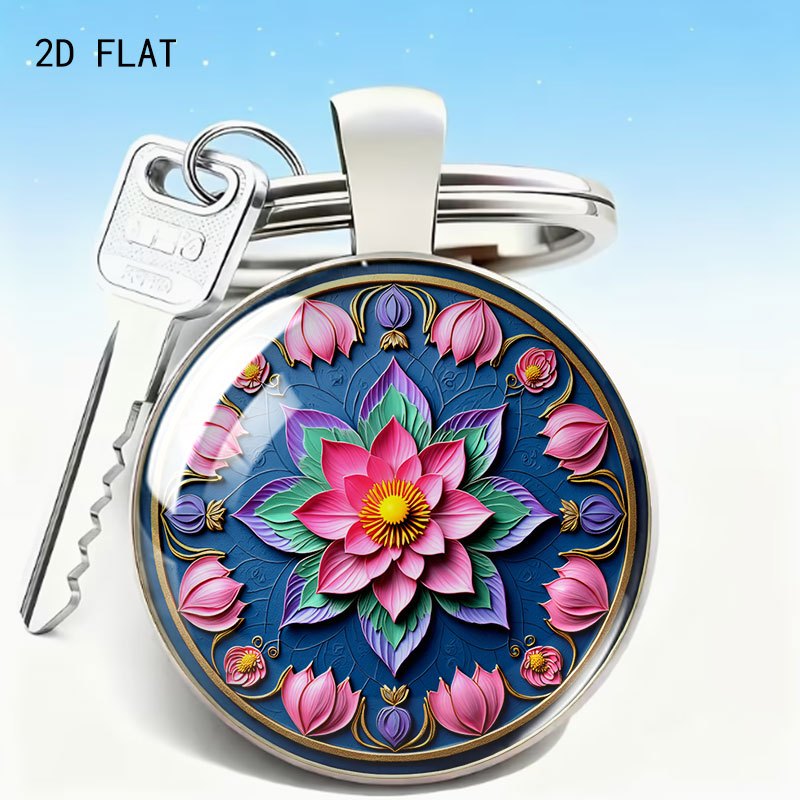 Zen-Inspired Floral Pink Lotus Mandala Key Chain