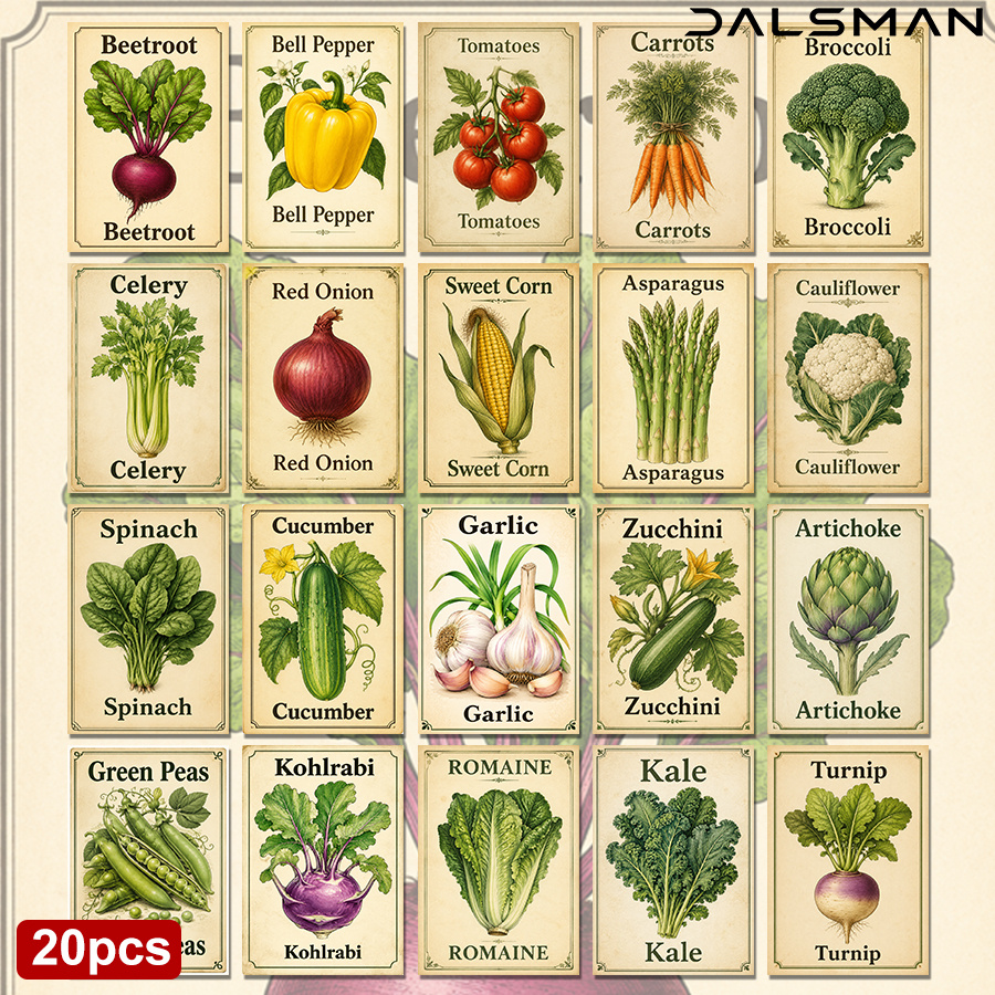 TEMU 20-pack Vintage Vegetable Botanical Postcards Set For Home Decor And Stationery Enthusiasts Perfect Gift For For Greeting Cards And Wall Art