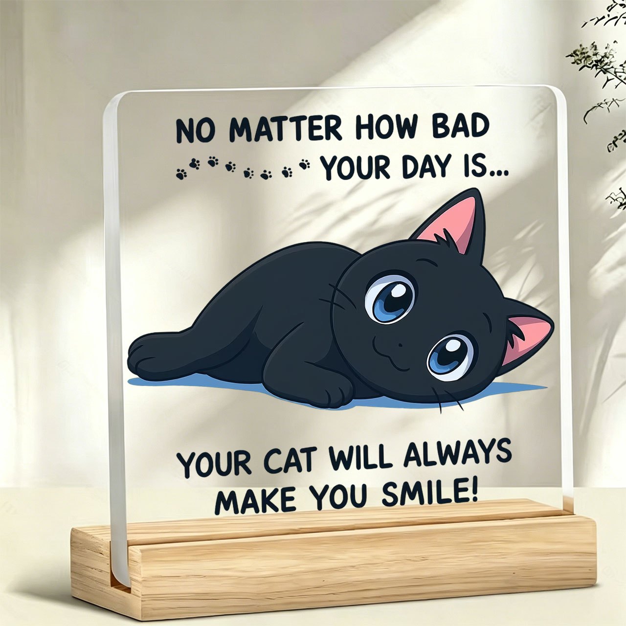 TEMU [2d Flat] 1pc Cute Black Cat Quote Tabletop Ornament Paperweight, Inspirational Slogan, Warm Slogan, Acrylic Ornament, Home Decoration, With