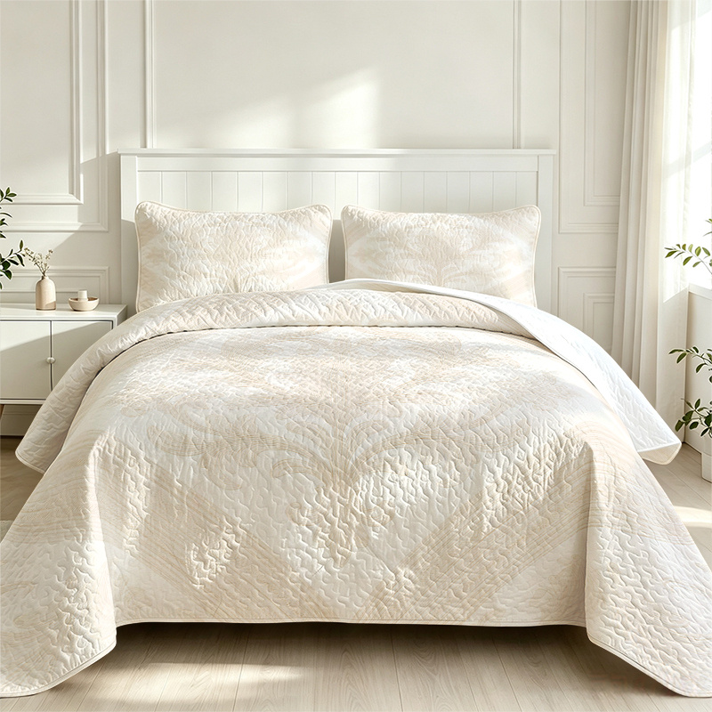TEMU 3pcs Bedspread Set, Off-white Diamond Damask Pattern Bedspread (bedspread X 1, Pillowcases X 1/2, Pillow Inserts Not Included), Breathable And