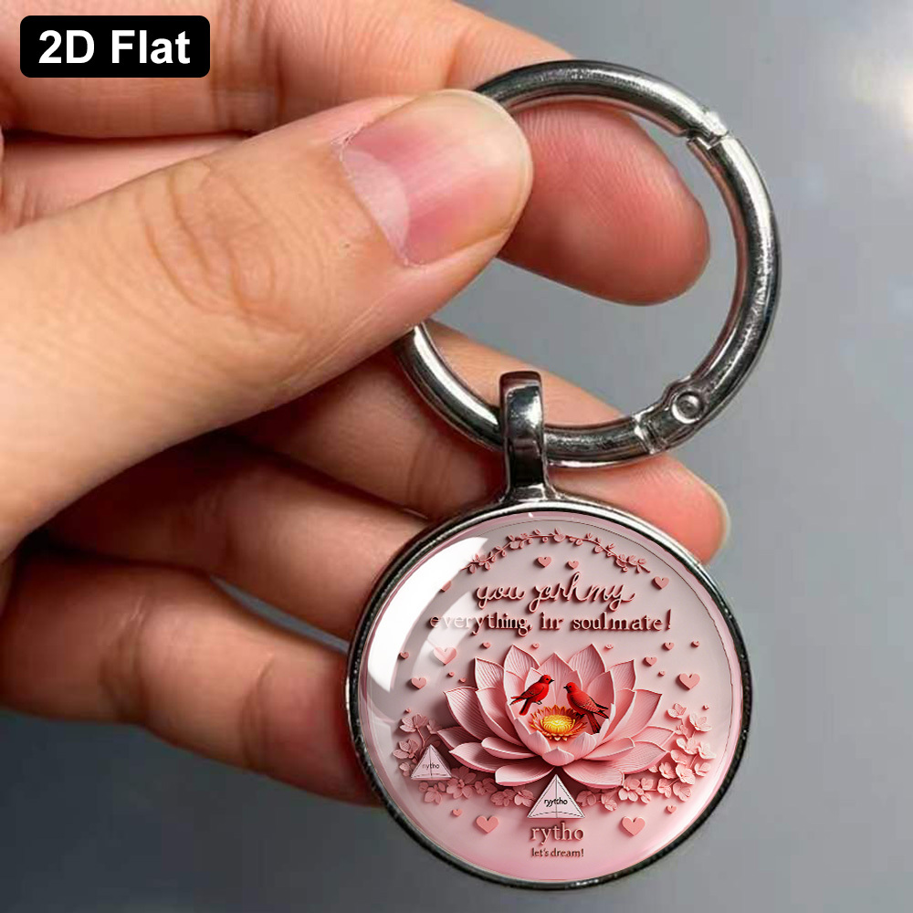 Romantic Pastel Hand-Painted Lotus Theme Keychain