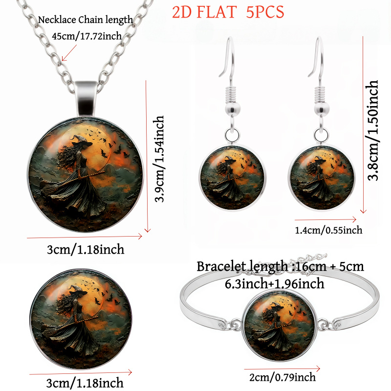5pc Halloween Witch with Bats and Moon Ladies' Set