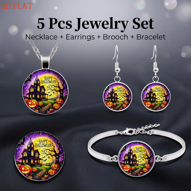5pc Gothic Halloween & Christmas Jewelry Set, Necklace & Earrings