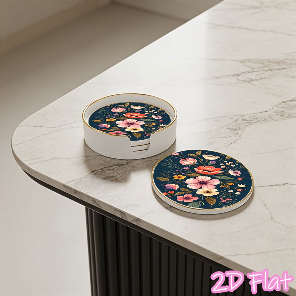 glass coasters 4pcs illustration flowers on dark background pattern protect table home decor holiday gift for restaurant office kitchen party birthday wedding halloween christmas essential for holiday housewarming gift