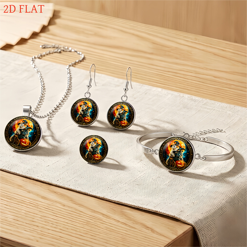 5pc Women's Halloween Magic Cat Jewellery Set, Festive Gift