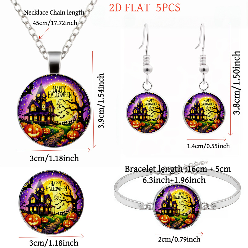 5pc Gothic Halloween & Christmas Jewelry Set, Necklace & Earrings