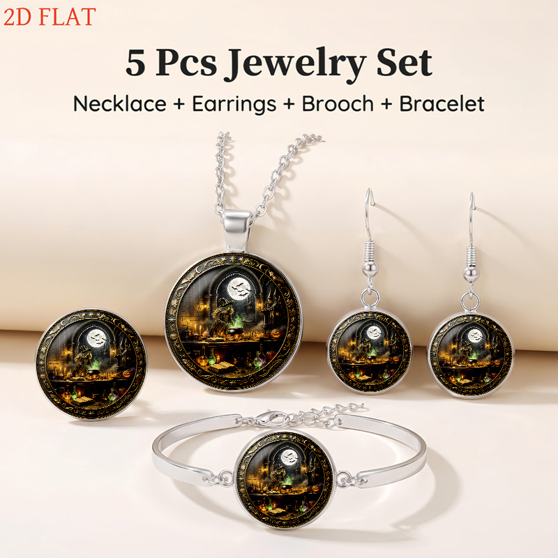 5pc Halloween Witch Jewelry Set, Spooky Accessories