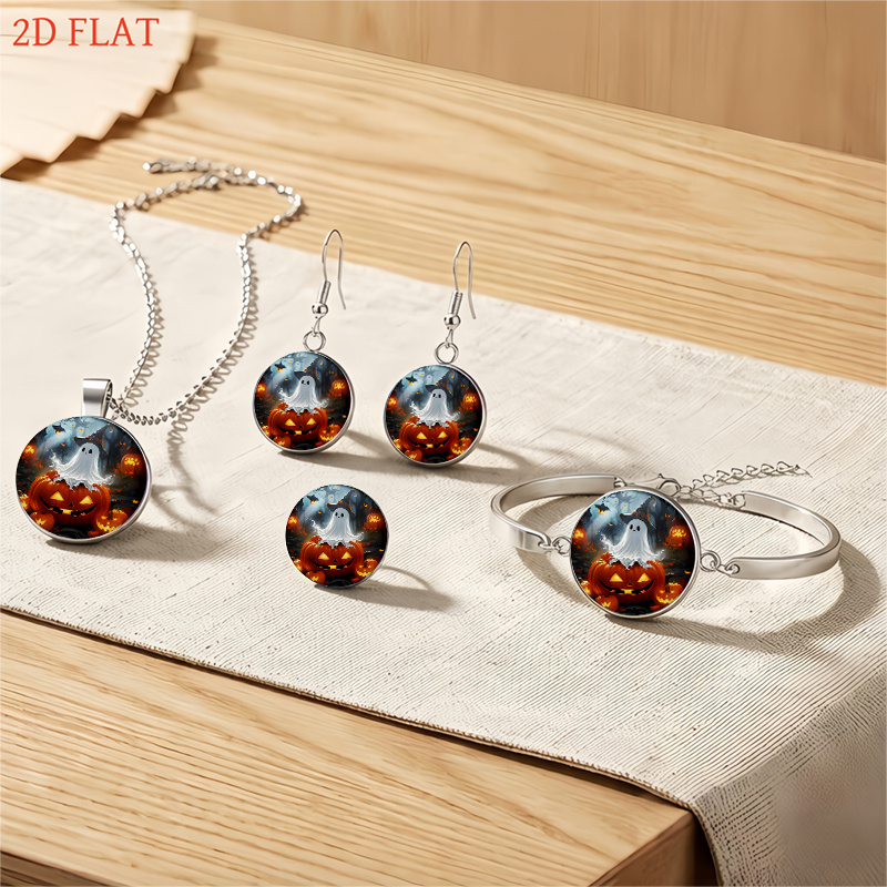 5pc Halloween Pumpkin Theme Necklace Earrings Brooch Bracelet Set