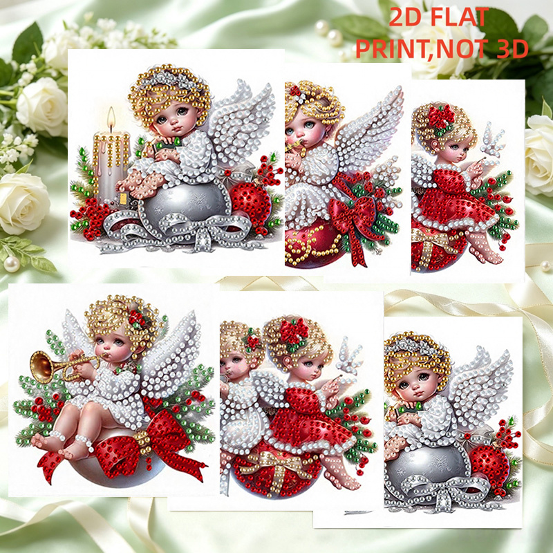 TEMU 6pcs/set Mosaic Diamond Painting Greeting Card Set, Cute Theme On Christmas Balls, Irregular Shaped Diamond Paper Postcards, , Size 30x15cm, For