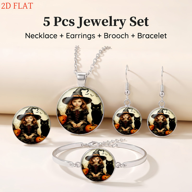 5pc Gothic Witch Jewelry Set, Necklace & Earrings & Brooch & Bracelet