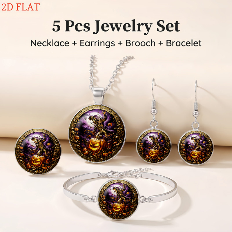 5pc Halloween Skeleton & Pumpkin Themed Jewellery Set for Women