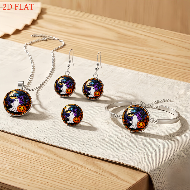 5pcs Halloween Pumpkin Bat Moon Jewelry Set for Ladies