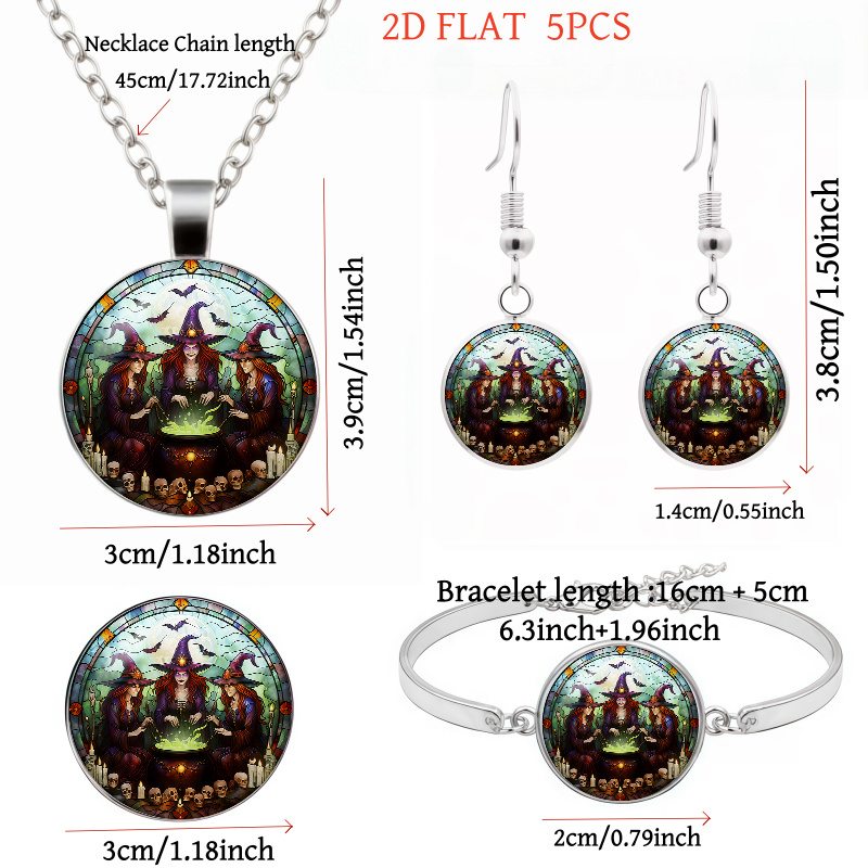 5pcs Halloween Witches Cauldron Jewelry Set, Festive Gift