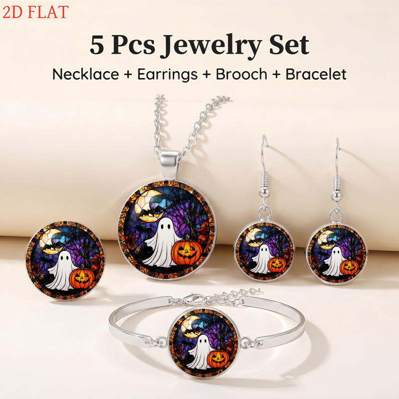 5pcs Halloween Pumpkin Bat Moon Jewelry Set for Ladies