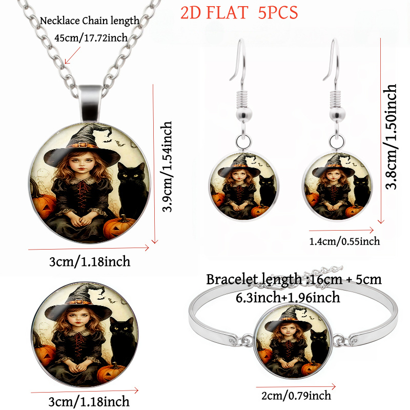5pc Gothic Witch Jewelry Set, Necklace & Earrings & Brooch & Bracelet