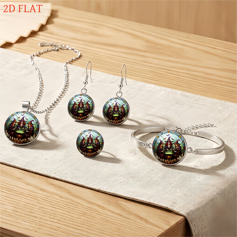 5pcs Halloween Witches Cauldron Jewelry Set, Festive Gift