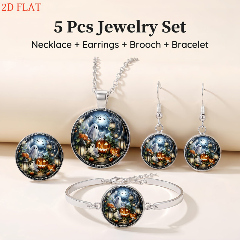 5pc Women's Halloween Pumpkin Jewellery Set, Festive Gift