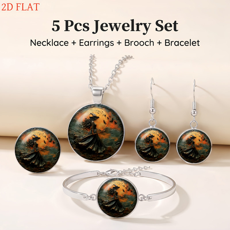 5pc Halloween Witch with Bats and Moon Ladies' Set