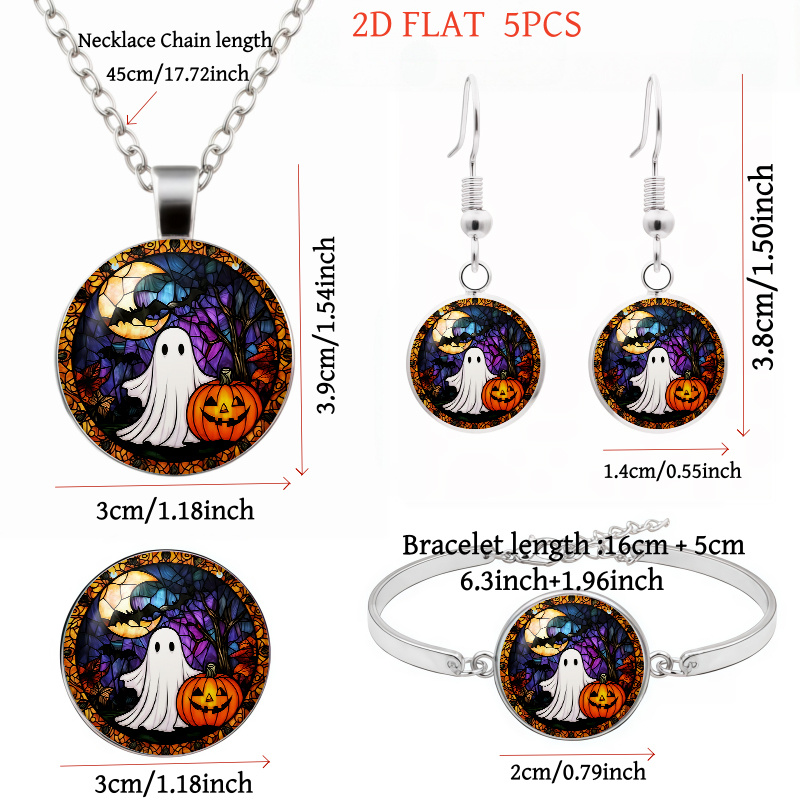 5pcs Halloween Pumpkin Bat Moon Jewelry Set for Ladies