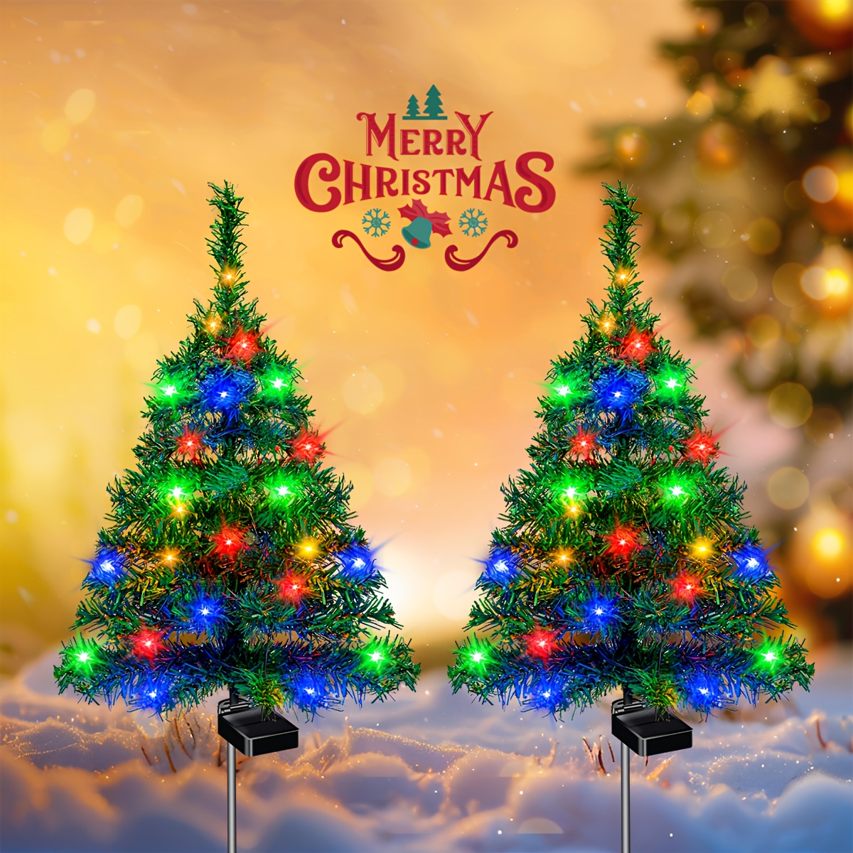 TEMU 2pcs Set, Solar Powered Christmas Tree Christmas Light For Outdoor Christmas Decorations, Solar Powered Pre-lit Small Christmas Tree For Outdoor