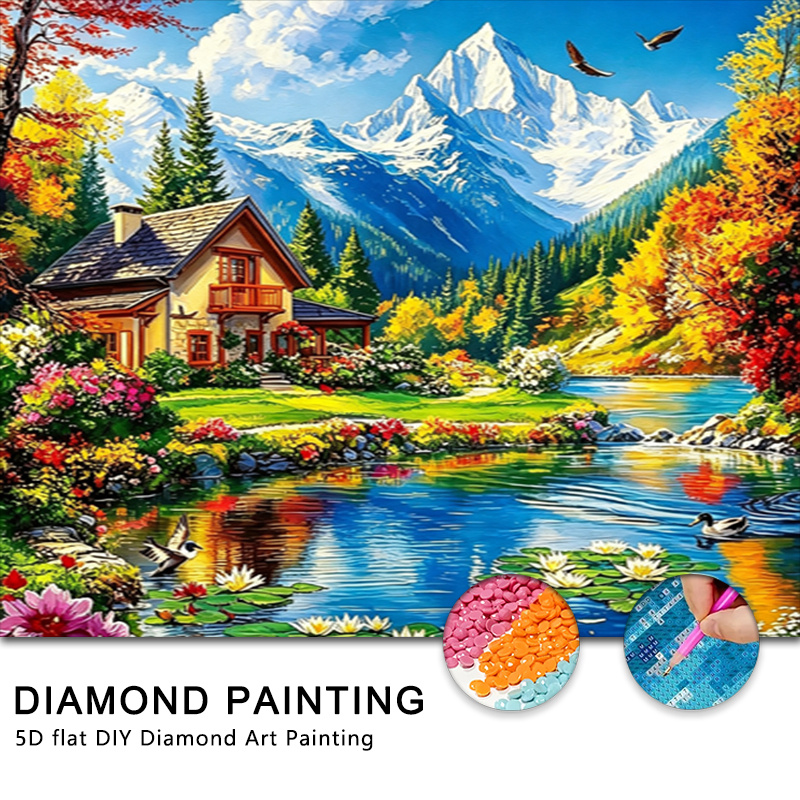 TEMU 1 Set Kit de Peinture Diamant Montagne, Grande Taille Adulte 5D Kit de Peinture Diamant, Convient aux Débutants Mosaïque Diamant Rond, Kit d'Art
