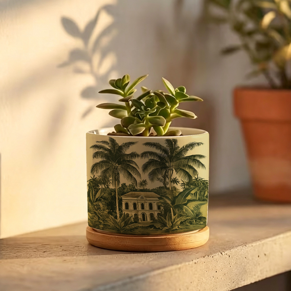 TEMU 1pc, Retro Style Tropical Ceramic Vase, With Drainage Hole Decorative, Indoor Outdoor Plant Pot, Succulent Plant Pot, Plant Decoration, Unique