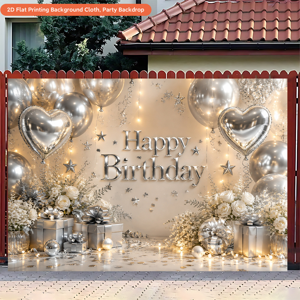 Silvery Party Decorations Polyester Backdrop