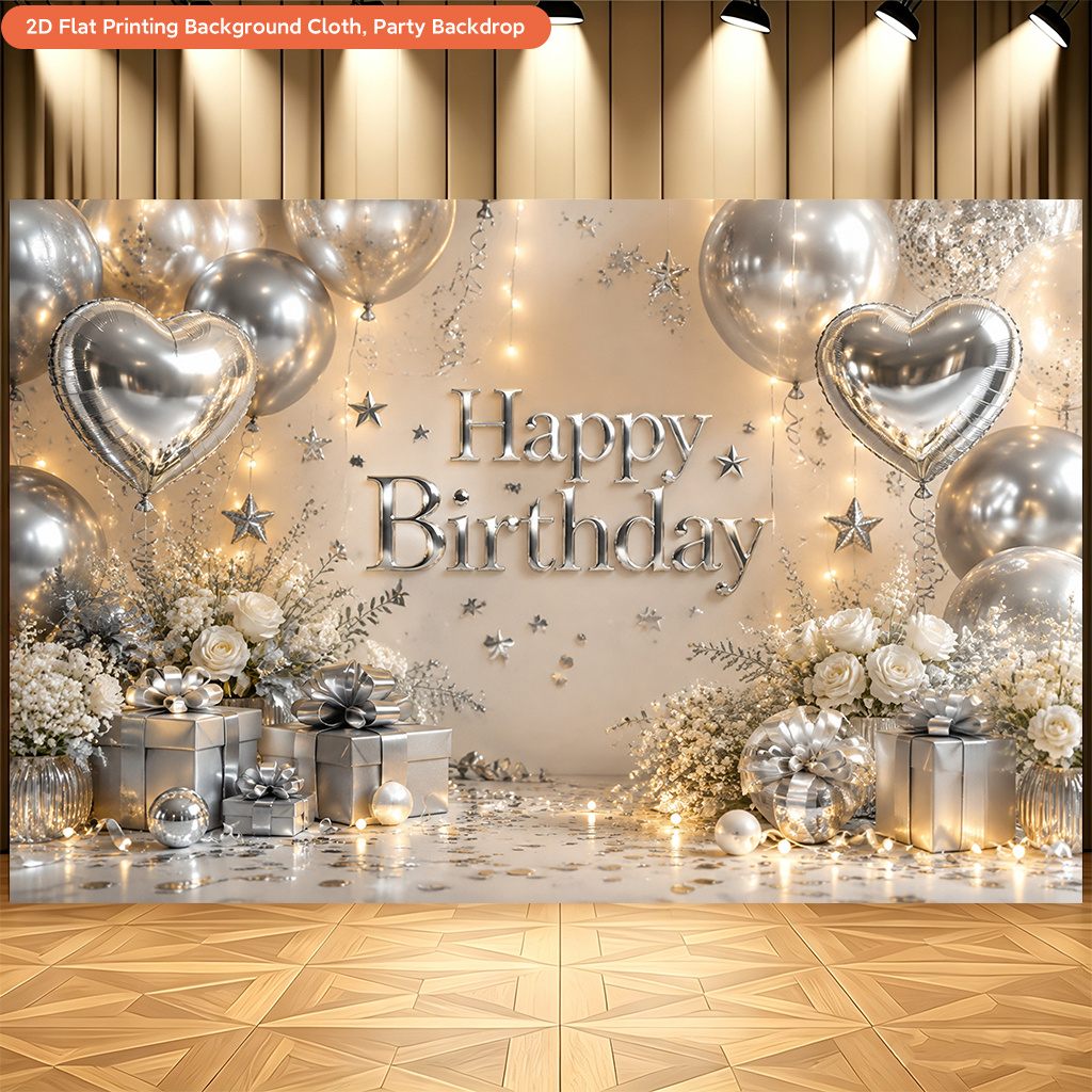 Silvery Party Decorations Polyester Backdrop