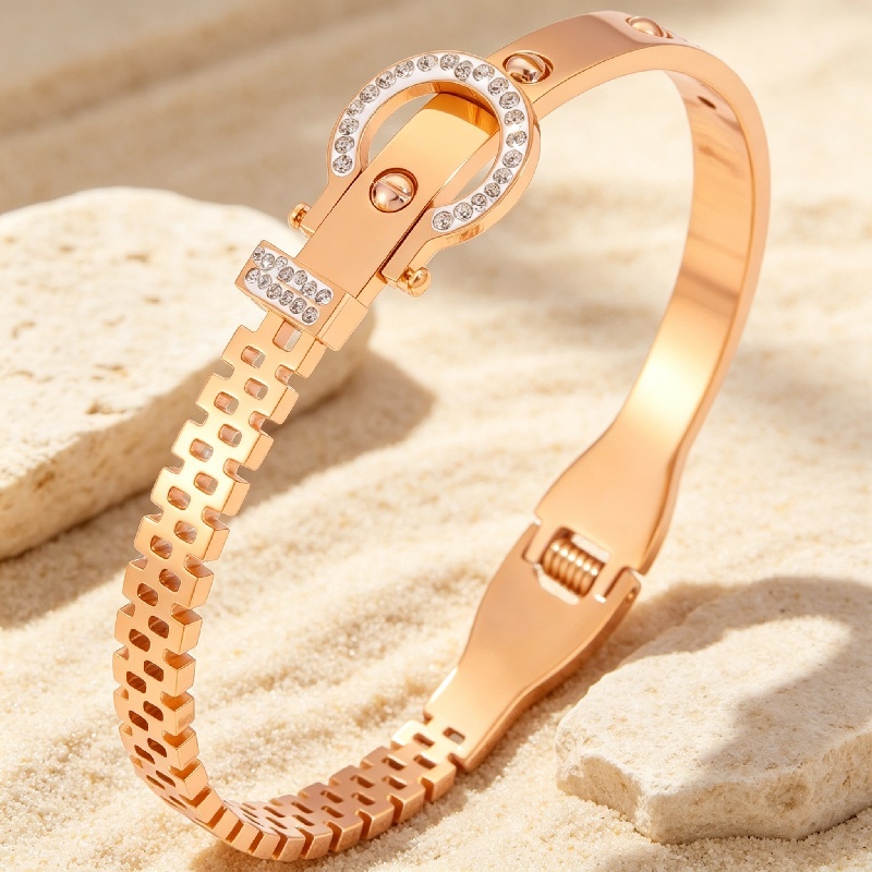 2pcs Fashion Trend Stainless Steel Braided Horseshoe Bracelet Set