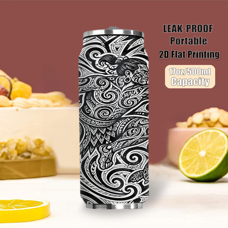 TEMU 1pc 17oz Stainless Steel Tumbler, Vacuum Insulated Coffee Cup, Reusable, With Maori Artwork 2d Flat Printing Theme Design, Gift For Christmas,