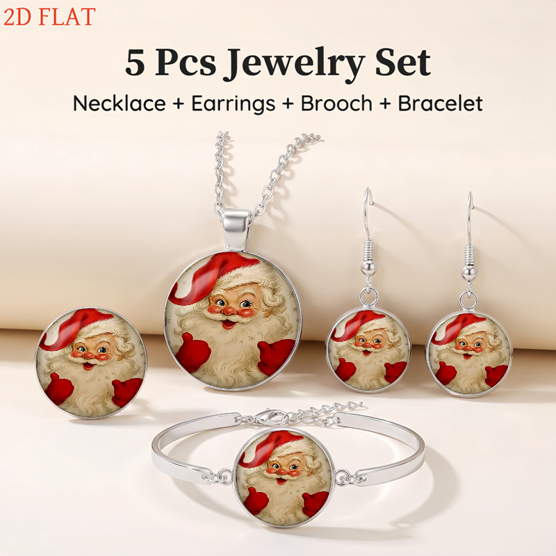 5pc Christmas Santa Claus Ladies Jewelry Set