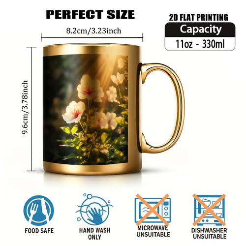 1 copë filxhan qeramike 11oz, cilësi e lartë, filxhan i qëndrueshëm, filxhan i artë me printimi 2d i sheshtë me kopsht lulesh, dhuratë për piknikë në , entuziastë të kopshtarisë, dashamirës të s, pranverore, dhurata dasme, 2d i sheshtë