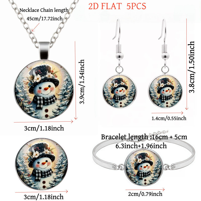 5pcs Christmas Snowman Ladies Jewelry Set, Festive Gift