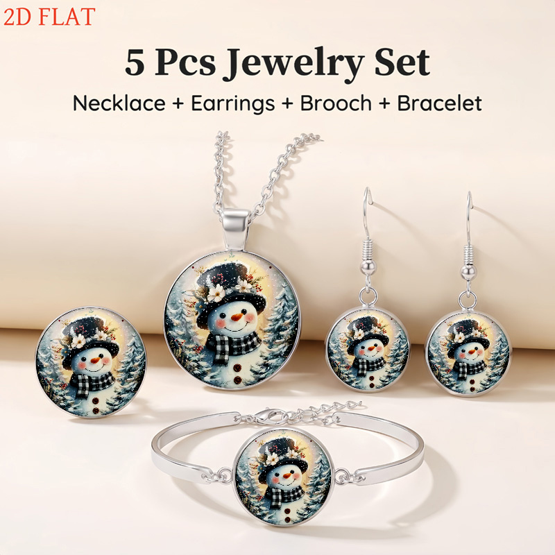 5pcs Christmas Snowman Ladies Jewelry Set, Festive Gift