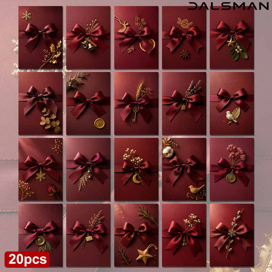TEMU Lot de 20 cartes postales rouges élégantes DALSMAN avec nœuds en ruban de satin pour cartes de vœux de fêtes, invitations de mariage et cadeaux
