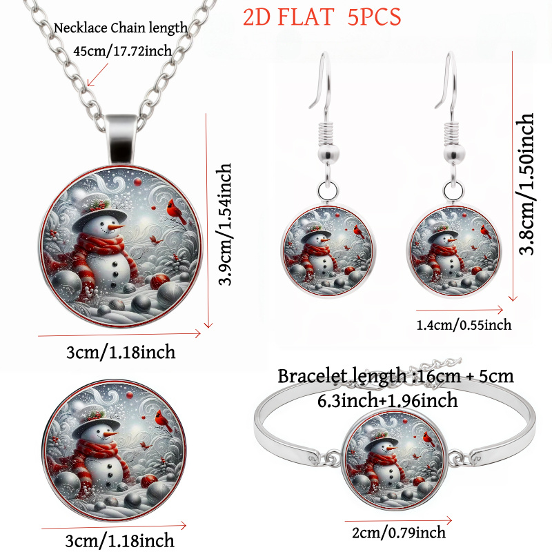 5pc Christmas Snowman & Cardinal Bird Jewelry Set