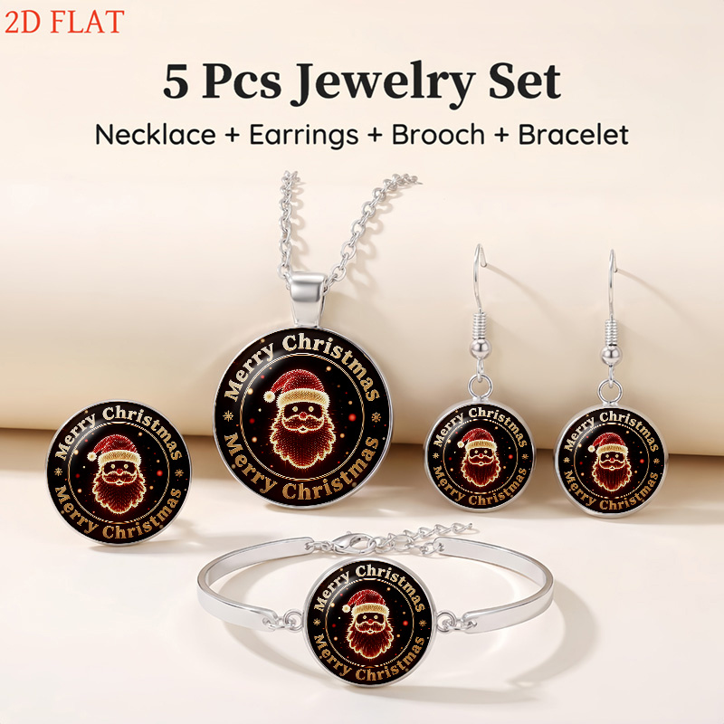 5pc Christmas Santa-Themed Ladies Jewelry Set, Festive Accessories