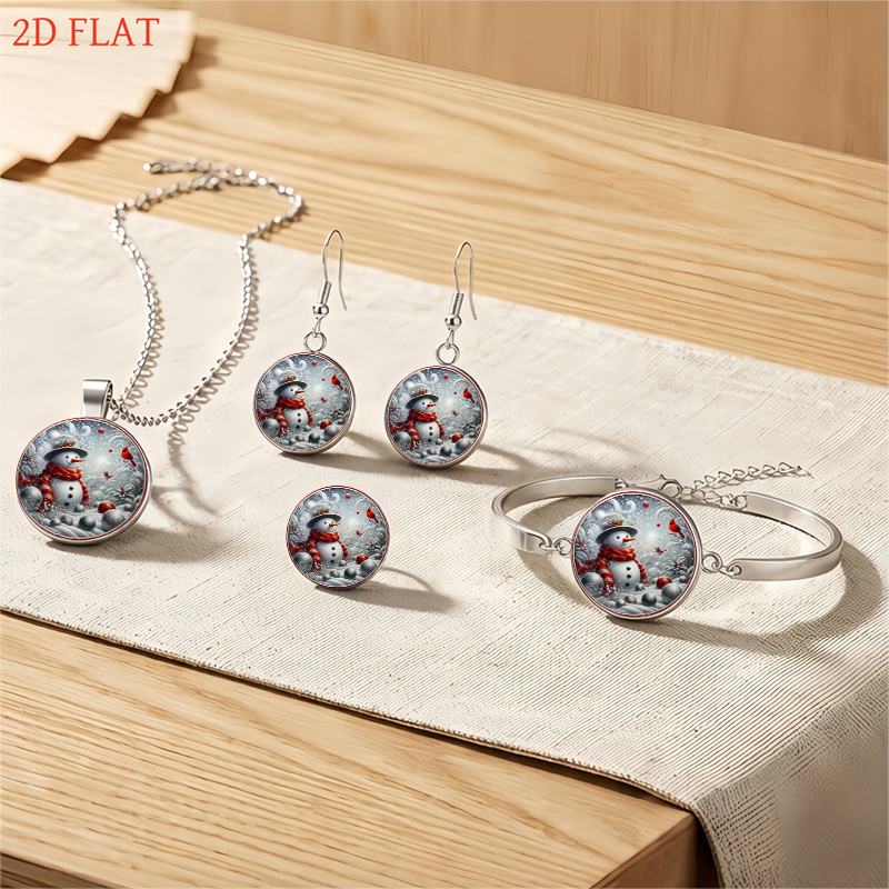 5pc Christmas Snowman & Cardinal Bird Jewelry Set