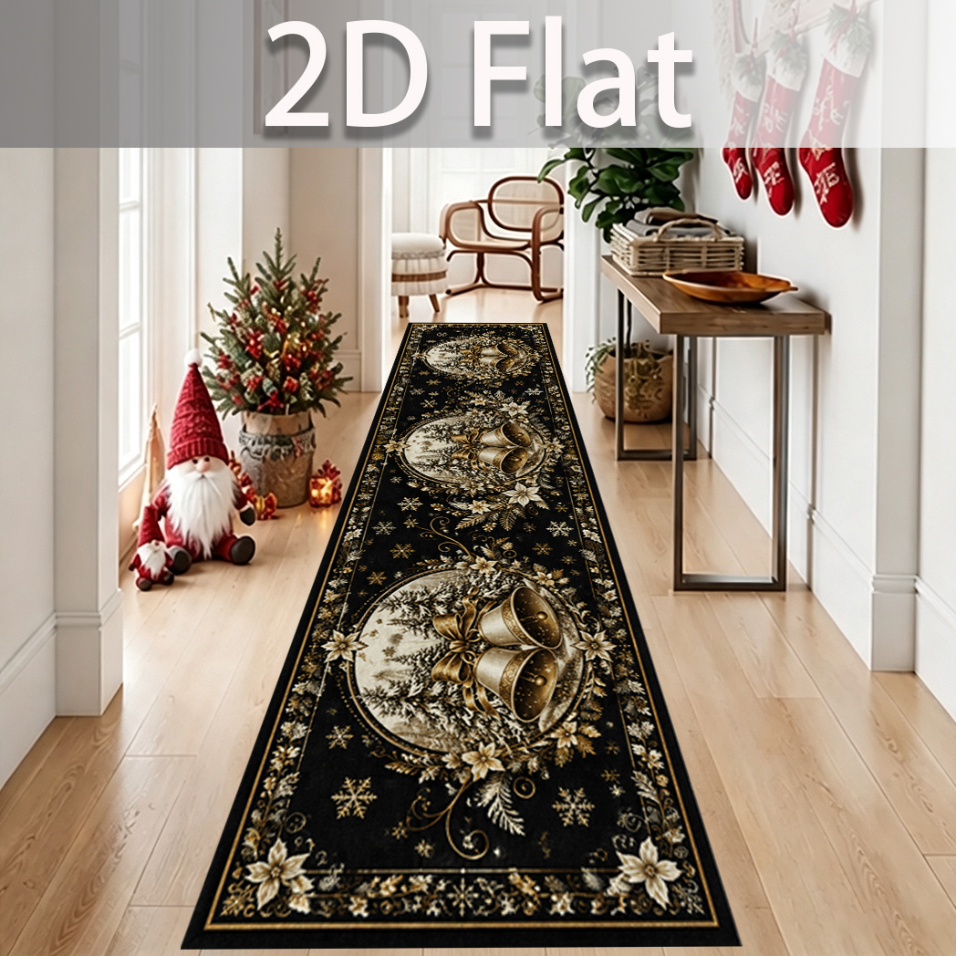item picture 2d flat christmas bell and snowflake print pattern runner rug christmas decoration non slip runner rug suitable for home hallway bedroom kitchen entryway office hotel   velvet 850g ctdt christmas decor fall decor winter