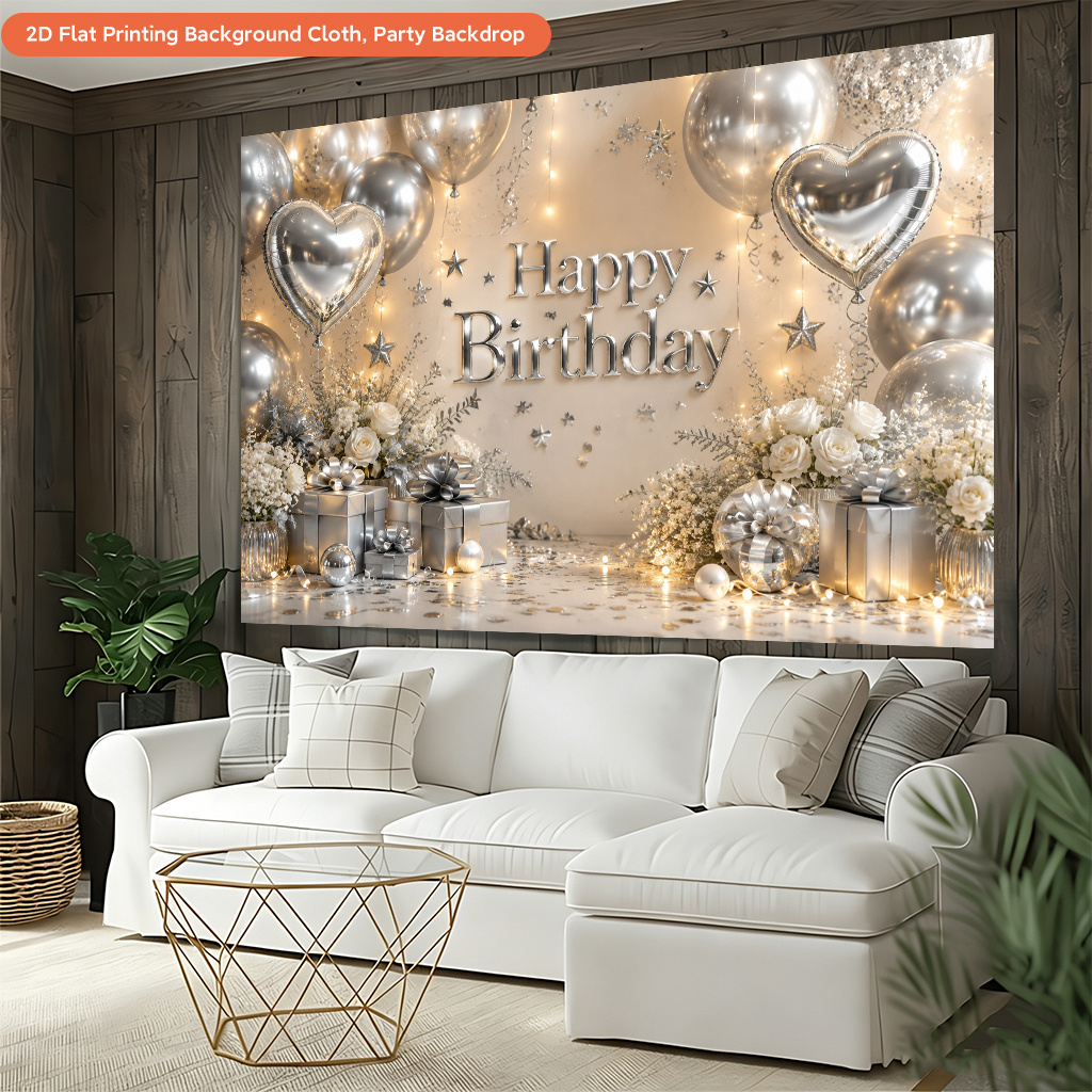 Silvery Party Decorations Polyester Backdrop