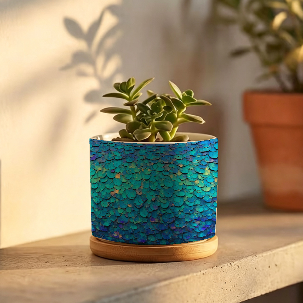 TEMU 1pc, Sequined Texture Pattern Design Ceramic Vase, With Drainage Hole Decorative, Indoor Outdoor Plant Pot, Succulent Pot, Plant Decoration,