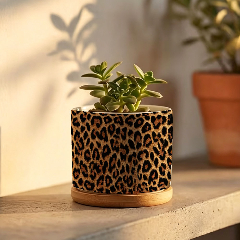 TEMU 1pc, Leopard Print Design Ceramic Vase, Decorative With Drainage Hole, Indoor Outdoor Plant Pot, Succulent Planter, Plant Decoration, Unique