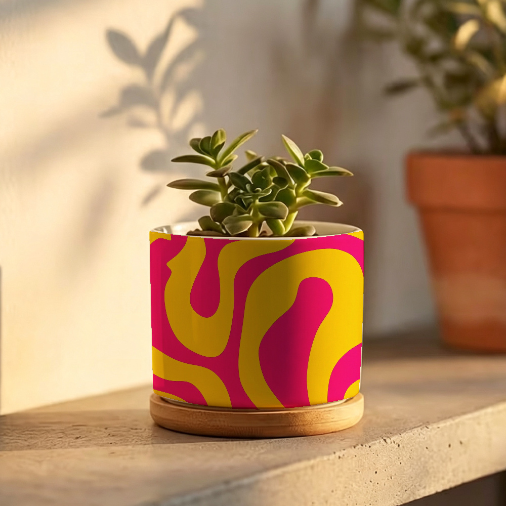 TEMU 1pc -style Ceramic Vase With Drainage Hole - Modern Abstract Curved Planter Suitable For Indoor/outdoor Use, Lightweight Rectangular Pot For, ,