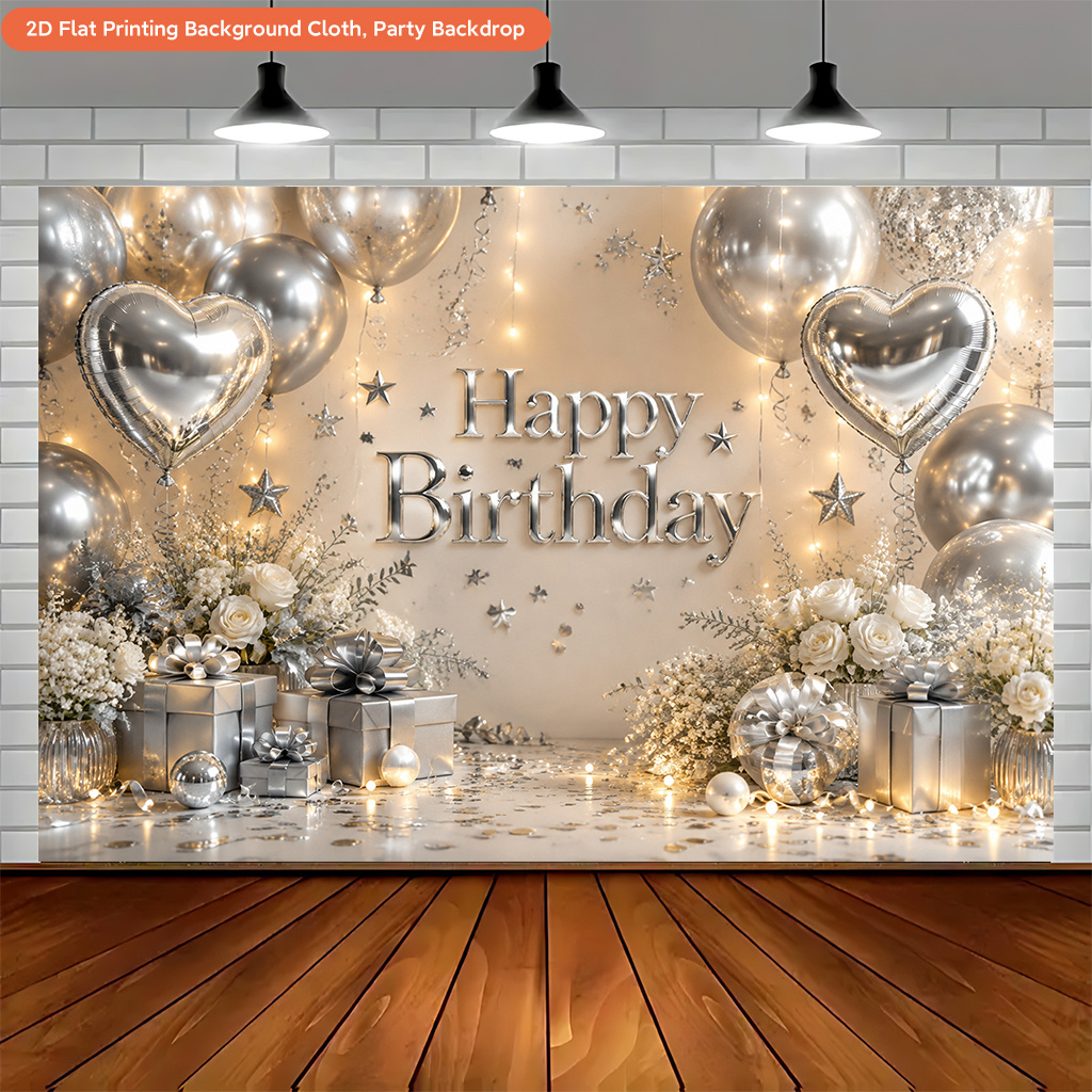 Silvery Party Decorations Polyester Backdrop